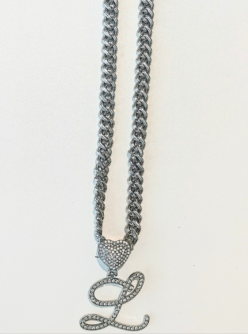 Silver-Tone Crystal Heart & Script 'L' Pendant Necklace